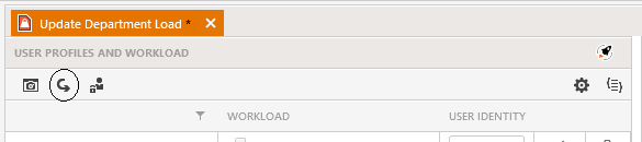 A close up of the top of the User Profile pane showing the icons in its toolbar. The second icon from the left (and arrow curving to down and to the right) is circled.
