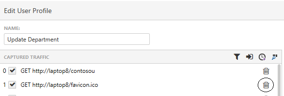A slightly shorter list of steps from the Edit User Profile dialog. To the right of the second step, the trashcan icon on the step’s row has been circled.