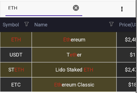 The Search as You Type functionality being displayed in the DataGrid control, showing the filtered results of a query.