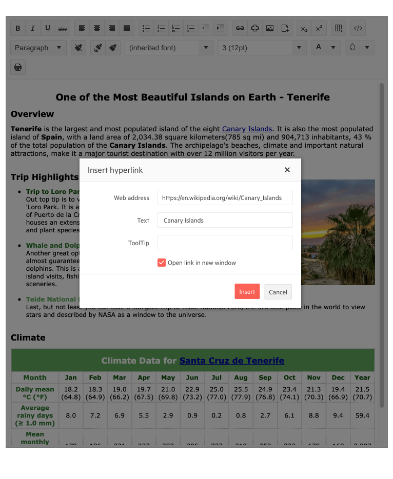 Telerik UI for ASP.NET Core Editor - Hyperlink